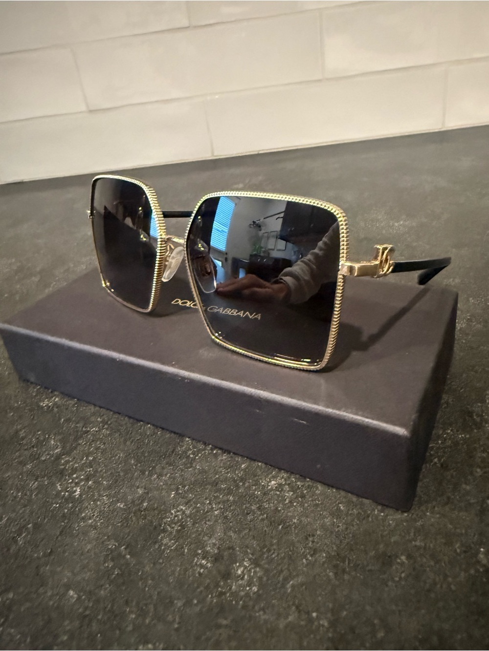 Dolce & Gabbana Black and Gold Oversized Square Sunglasses